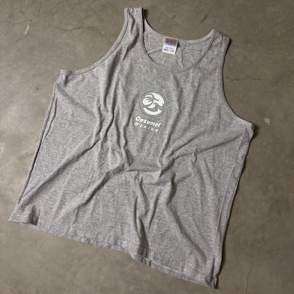 Vintage Le Best Cozumel Mexico Tank Top Mens XXL Gray Graphic Beach Streetwear